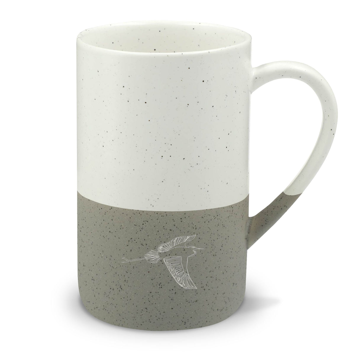 Speckled Ceramic Mug — 13oz Engraved Heron in Flight