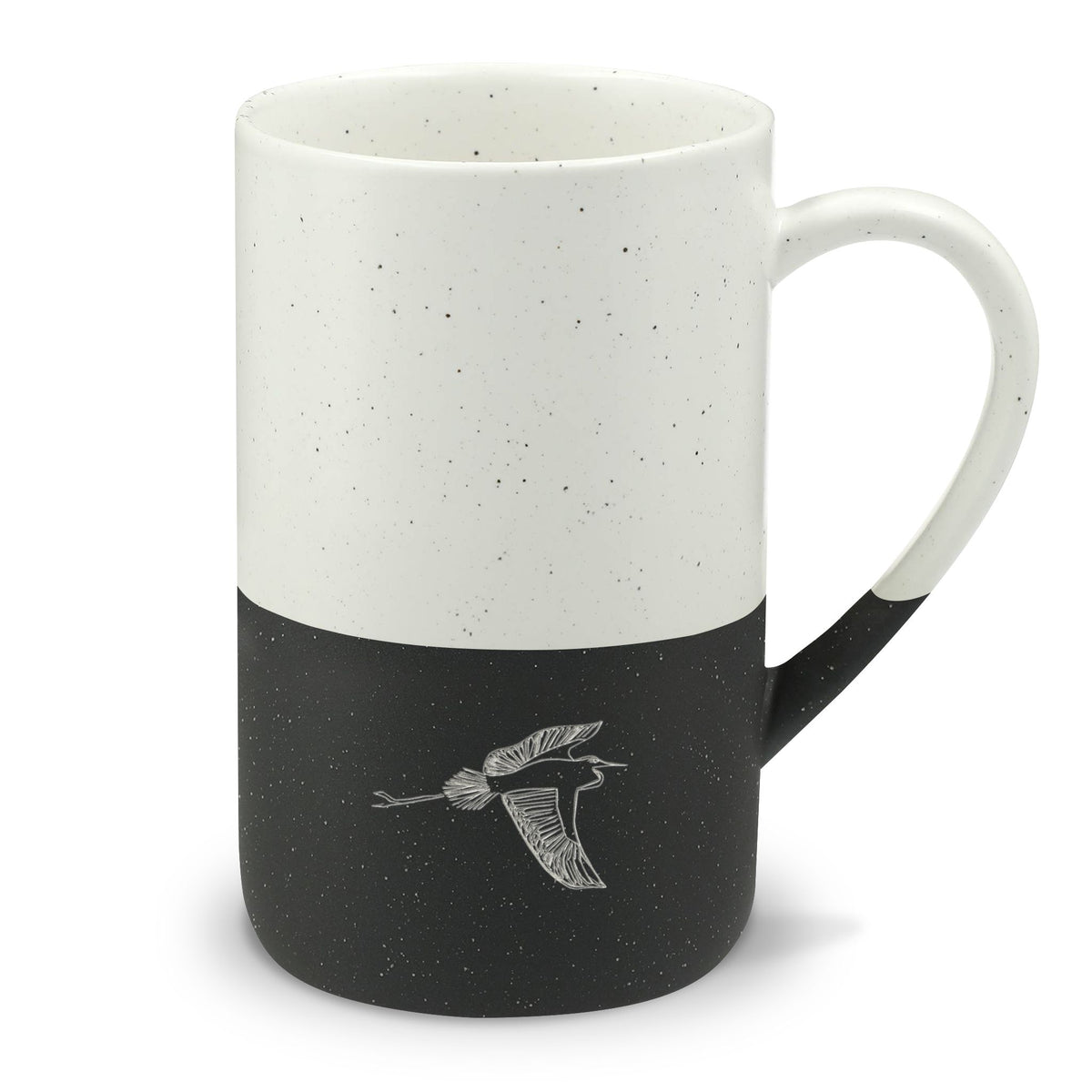 Speckled Ceramic Mug — 13oz Engraved Heron in Flight