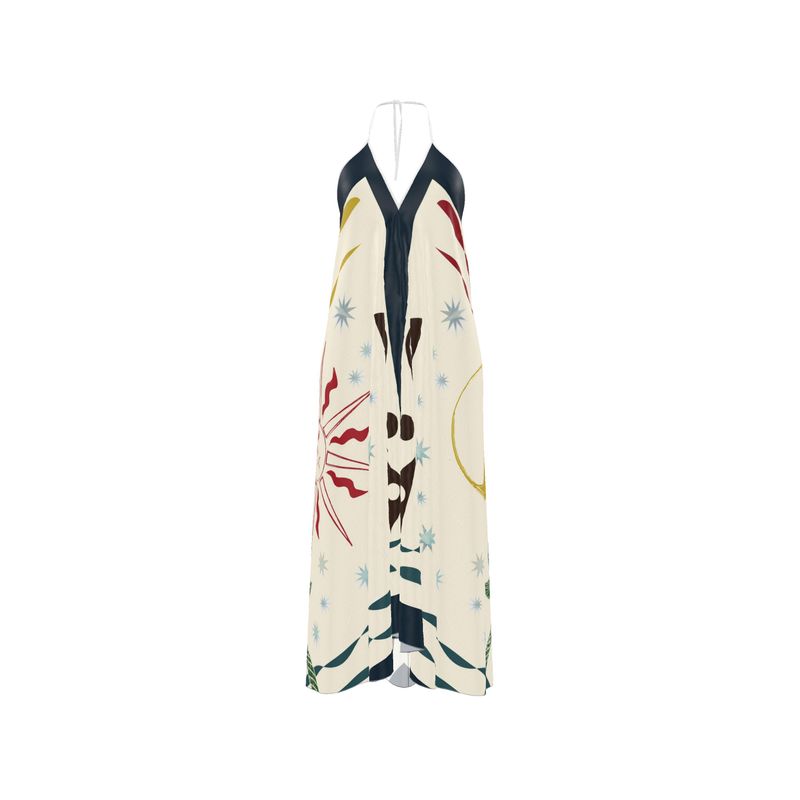 Celestial Palm Halter Maxi Dress