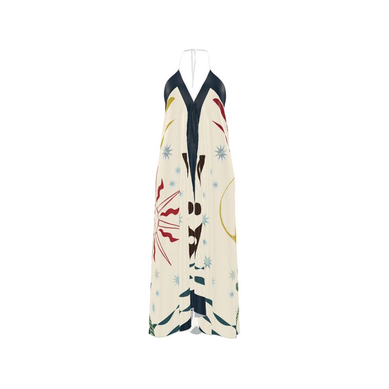 Celestial Palm Halter Maxi Dress