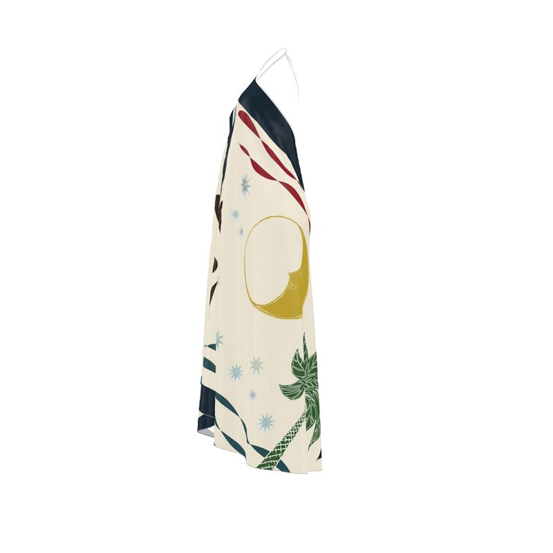 Celestial Palm Halter Maxi Dress