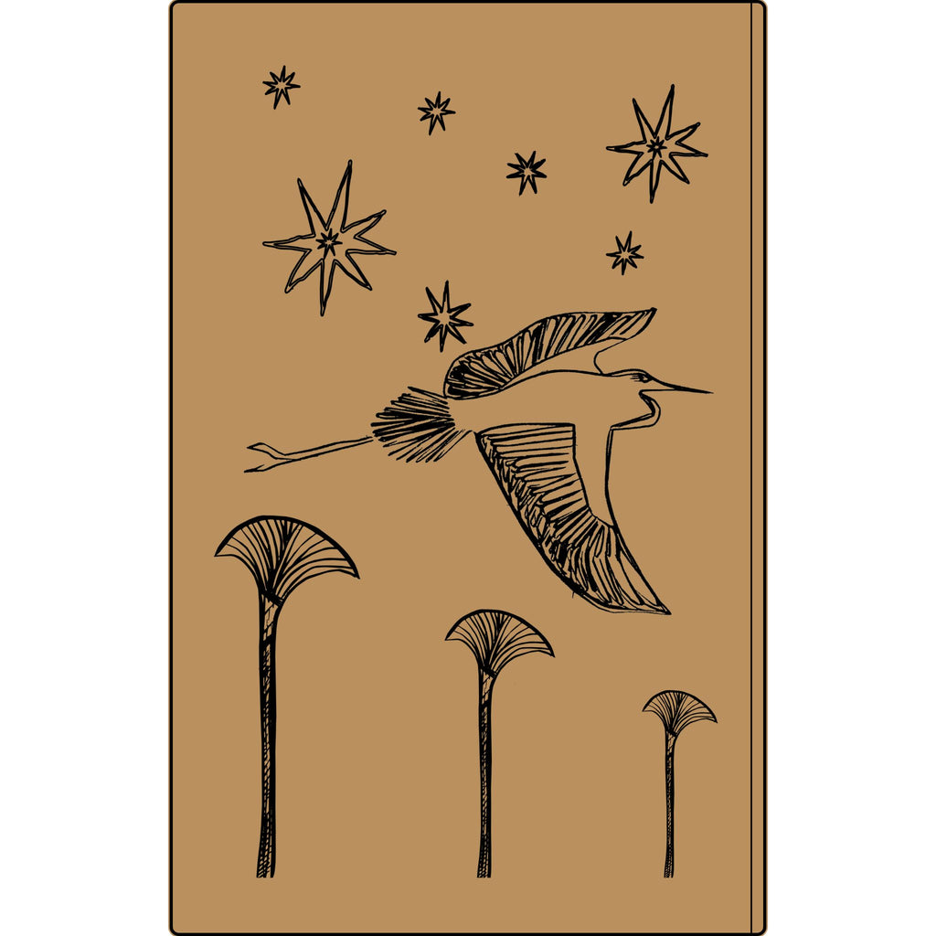 Engraved Vegan Leather Journal — Celestial Heron Notebook