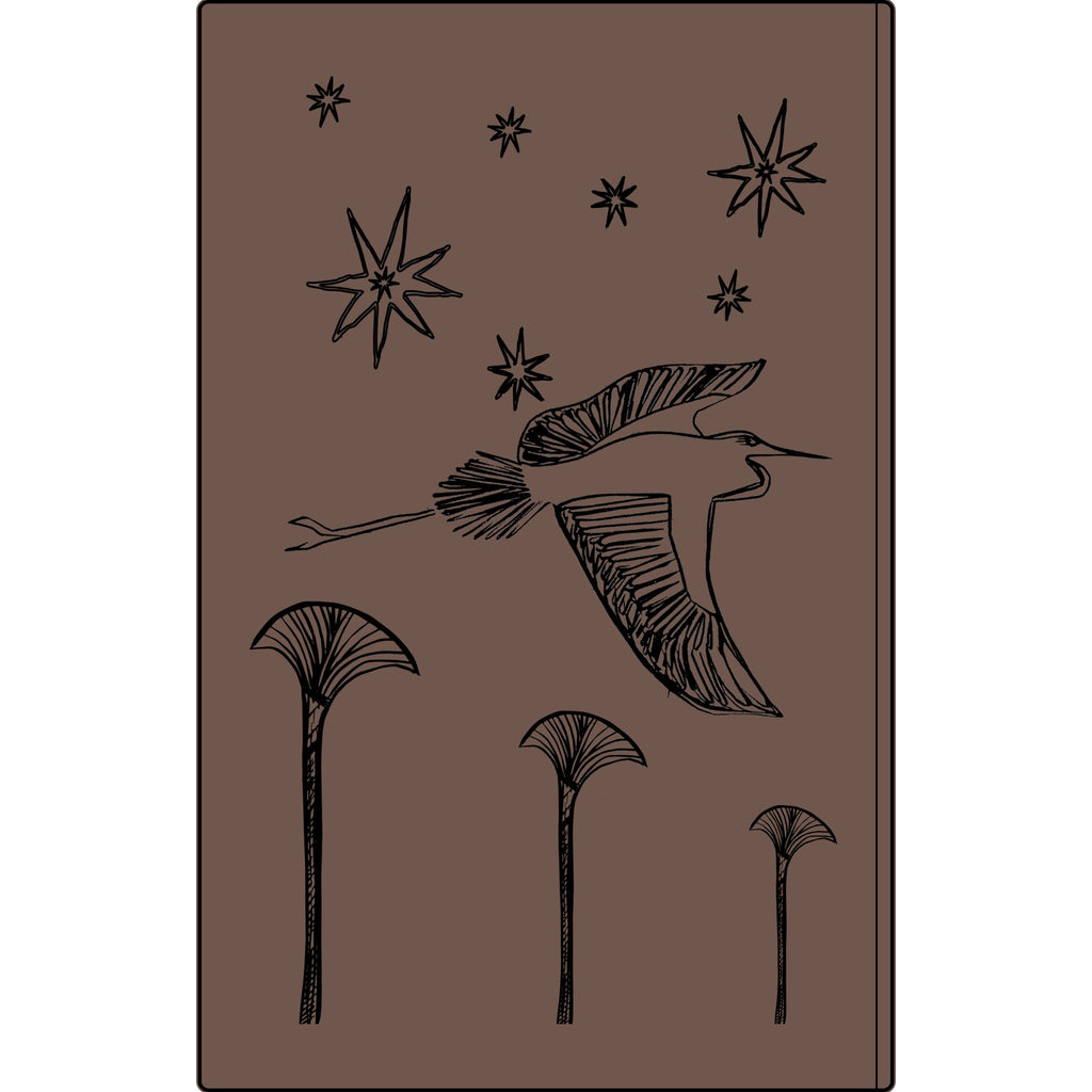 Engraved Vegan Leather Journal — Celestial Heron Notebook