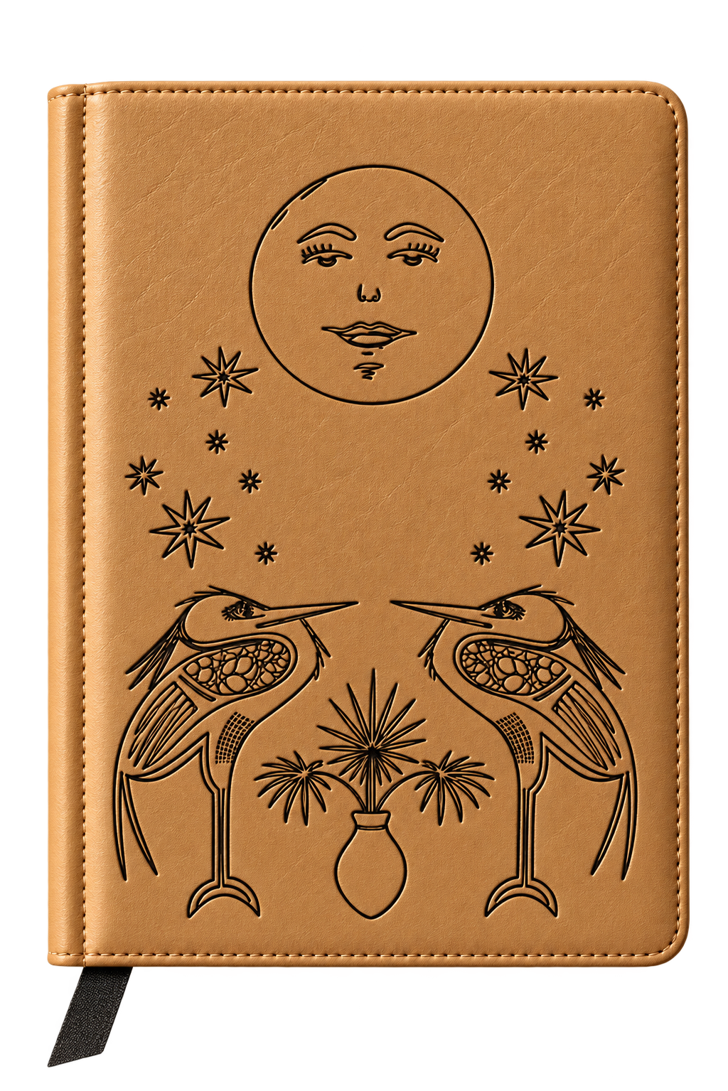Engraved Vegan Leather Journal — Celestial Heron Notebook