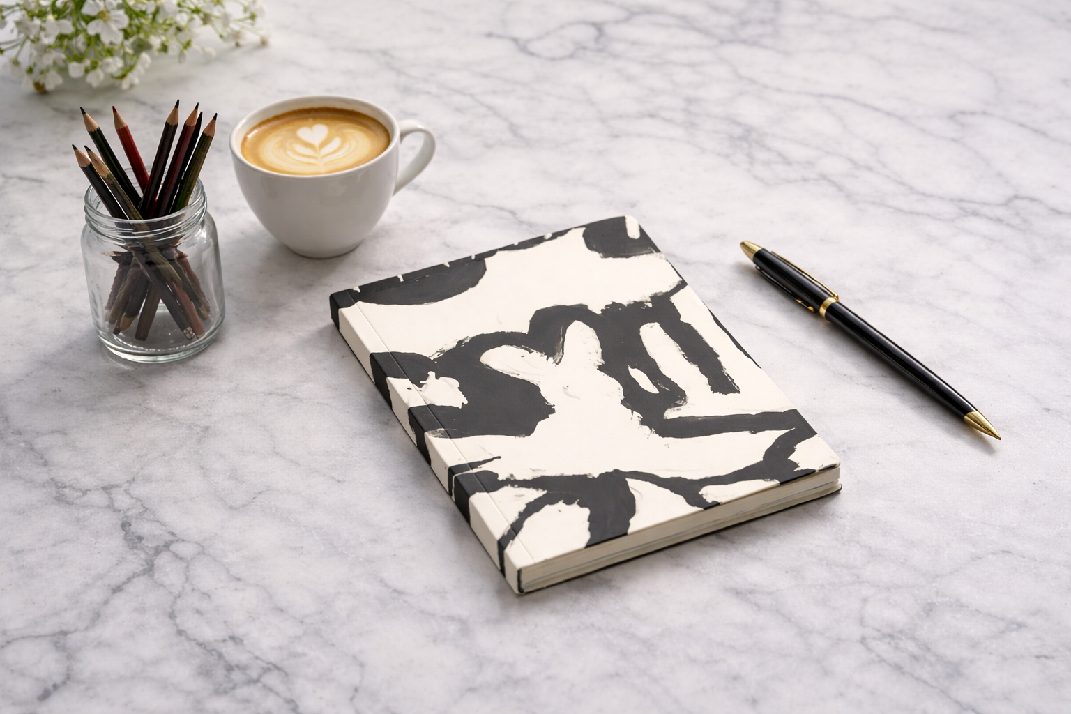 Black & White Abstract Art Notebook-Luxury Softcover Journal