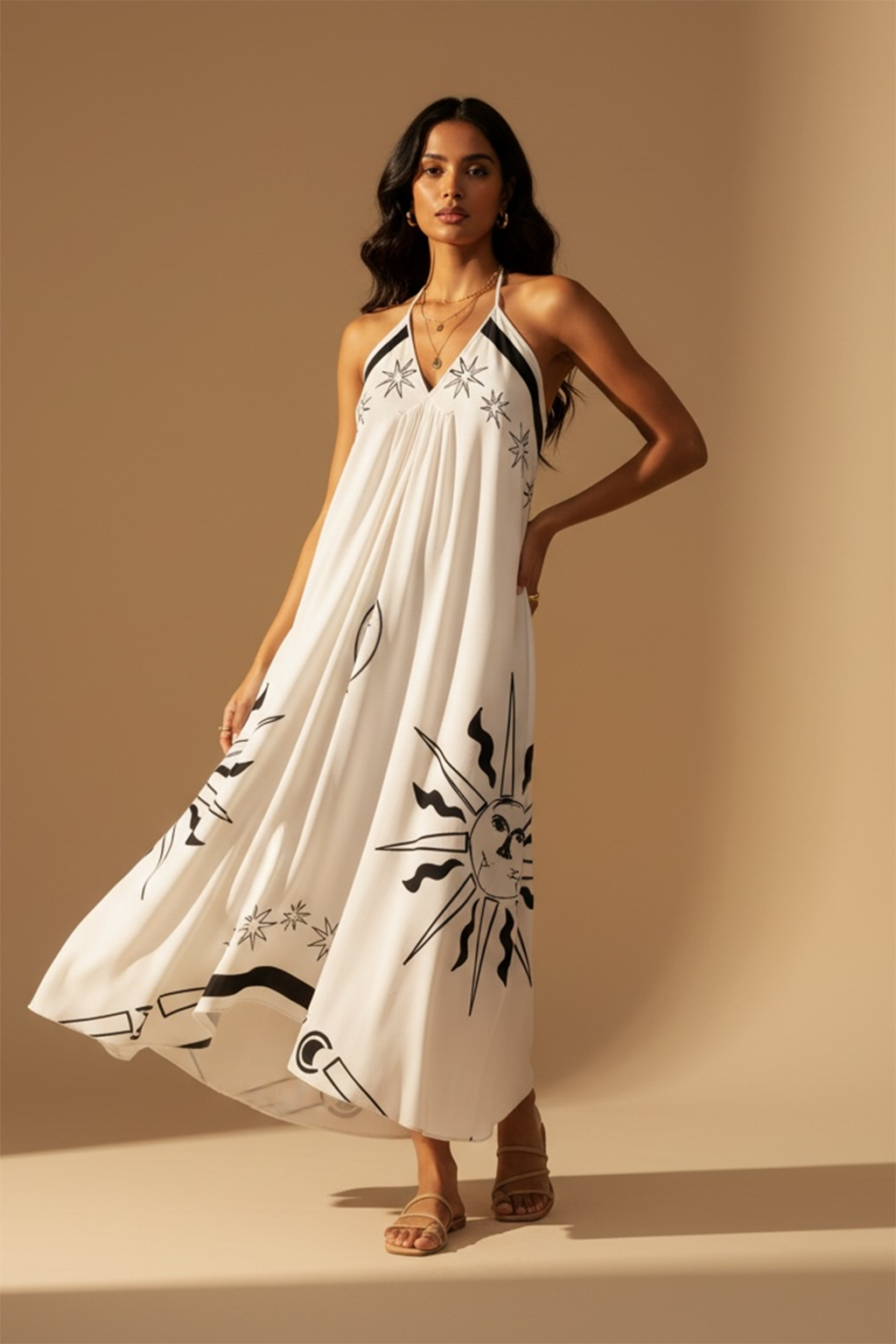 Celestial Silk Halter Maxi Dress