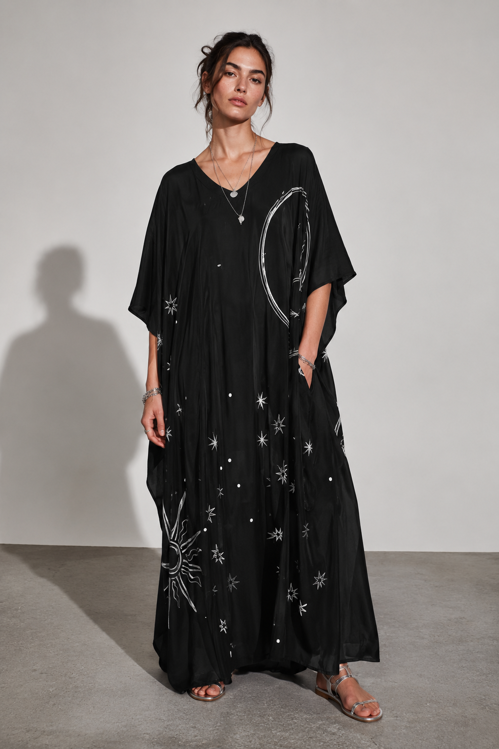 black and white celestial print kaftan