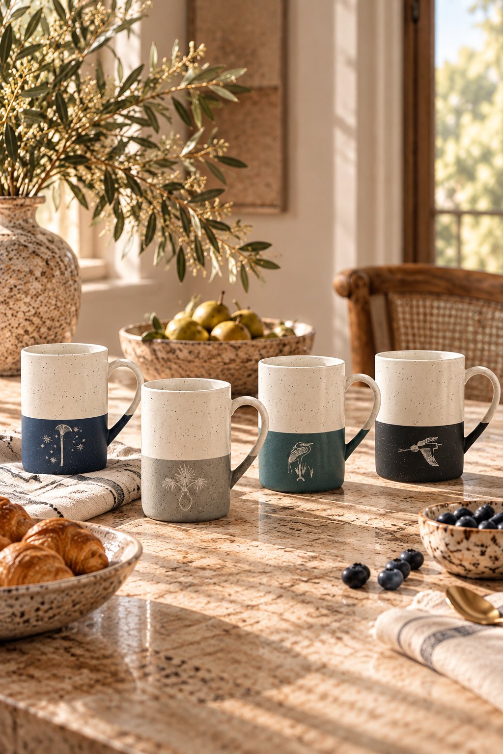 Speckled Ceramic Mug — 13oz Engraved Heron in Flight