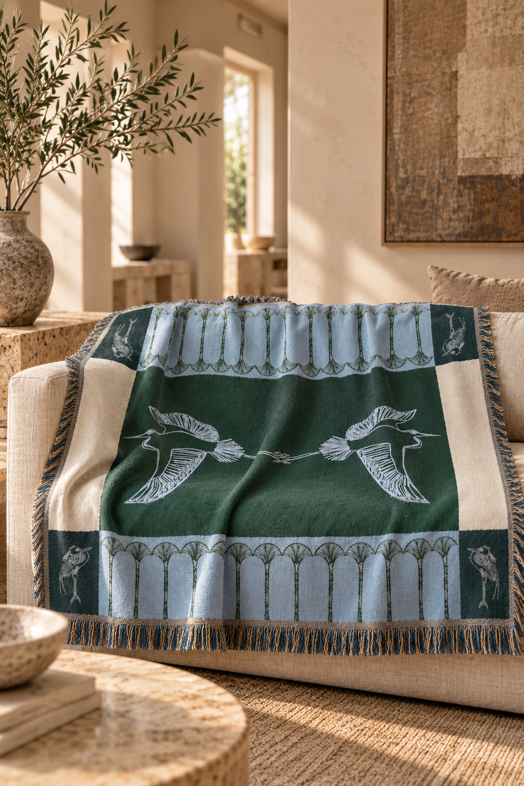 Heron & Papyrus Cotton Woven Blanket