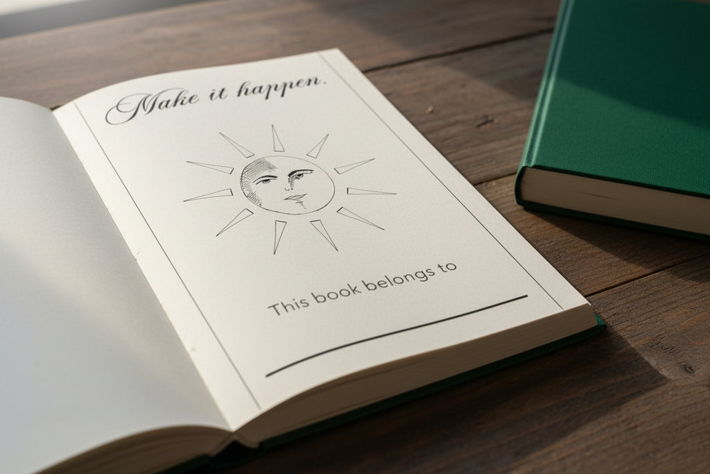 Book cover with sun design and 'Make it happen.' text