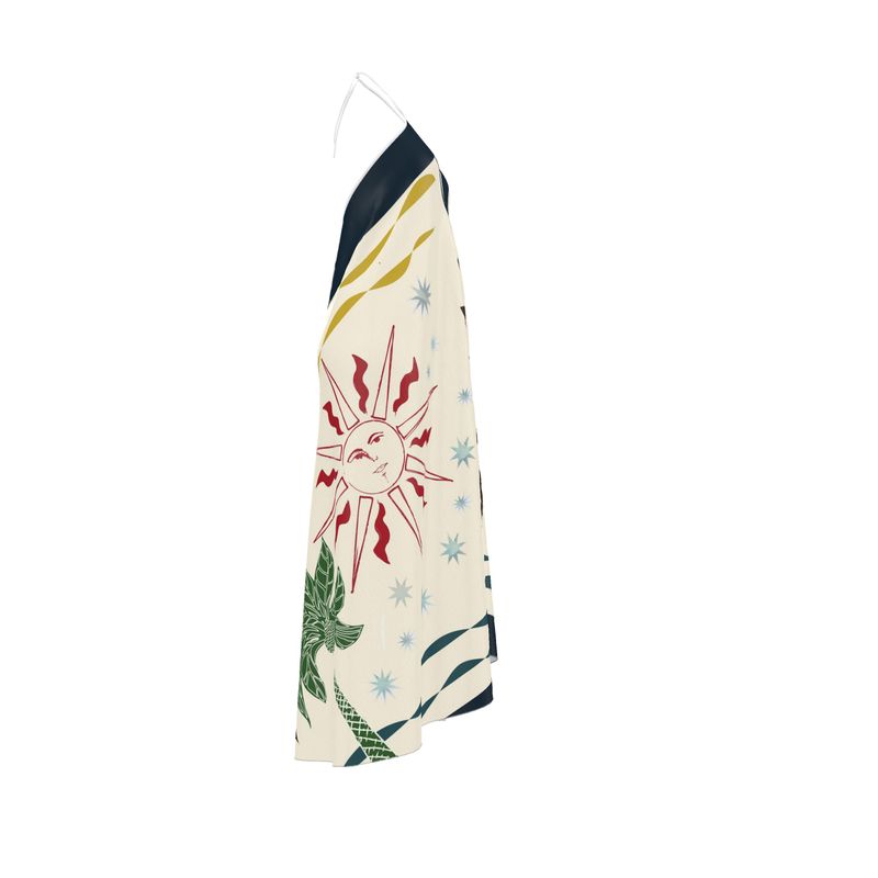 Celestial Palm Halter Maxi Dress